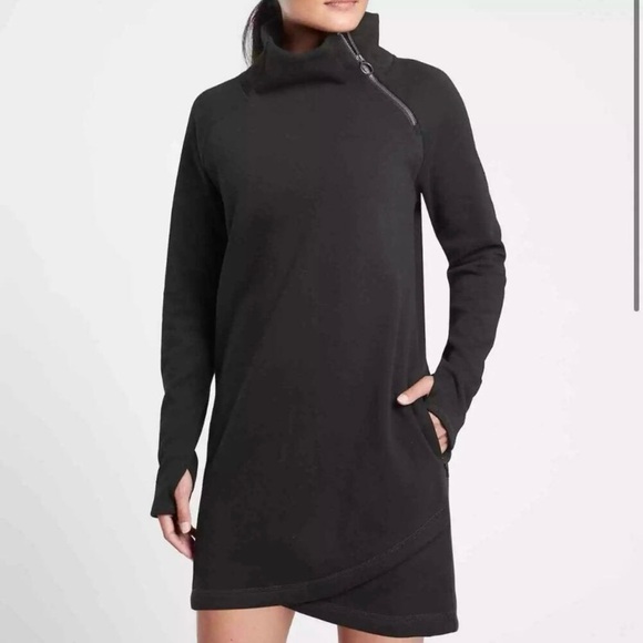 Athleta Cozy Karma Asym Sweatshirt Dress in Black Size Medium - Picture 3 of 11